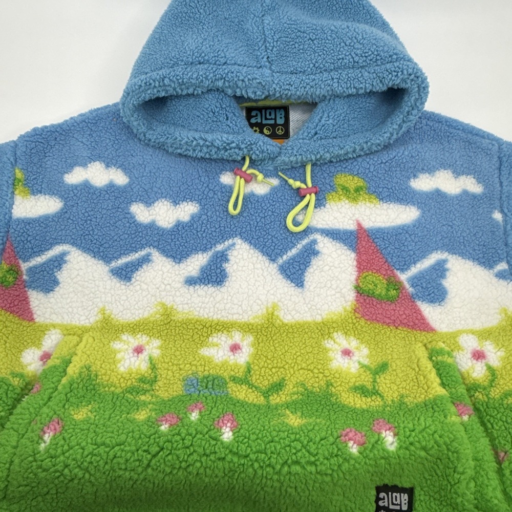 aLAB Hoodie Womens M Fleece Pullover Blue Green Scenic Graphic Cozy Sherpa - Picture 7 of 12